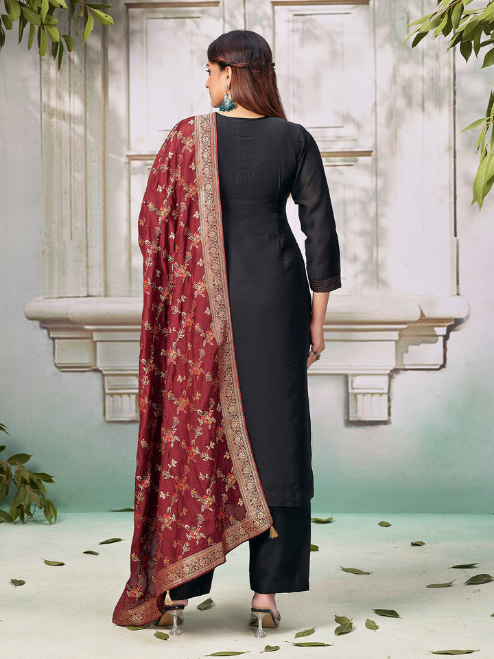 Black Semi Silk Suit Set