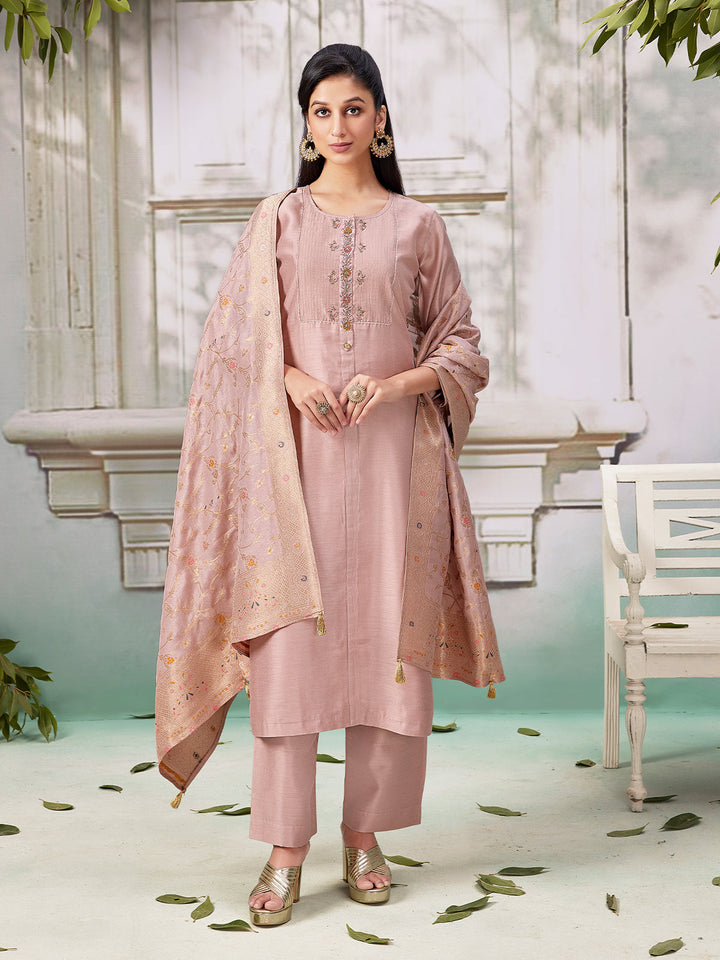 Dusty Rose Semi Silk Suit Set