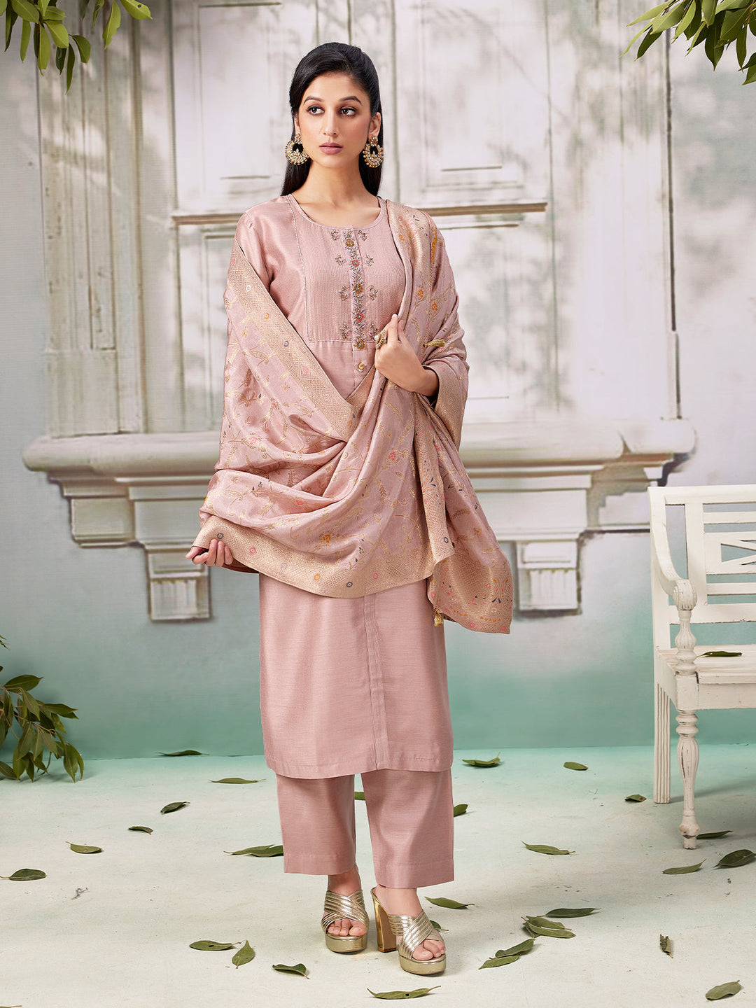 Dusty Rose Semi Silk Suit Set