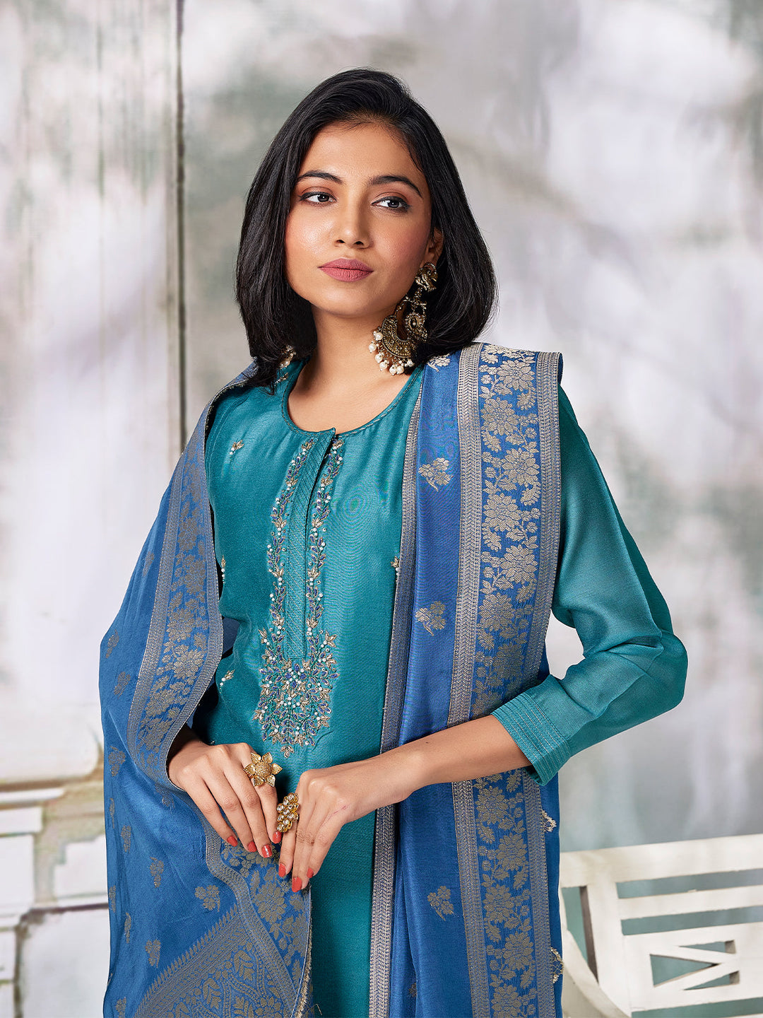 Vivid Blue Semi Silk Suit Set