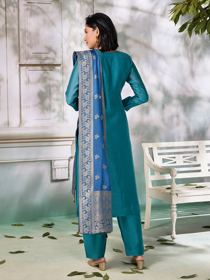 Vivid Blue Semi Silk Suit Set