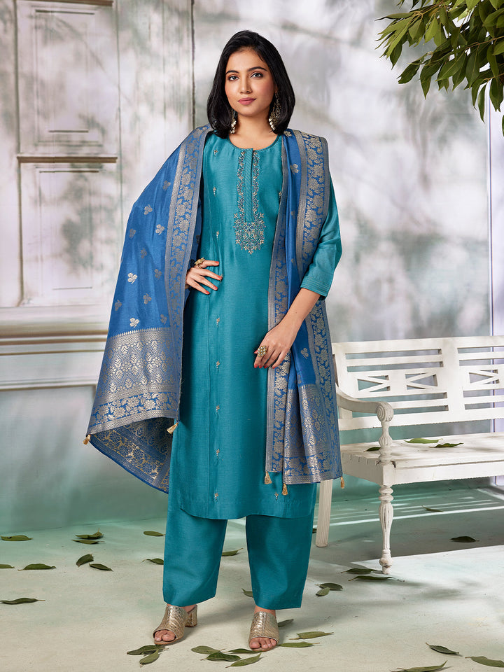 Vivid Blue Semi Silk Suit Set