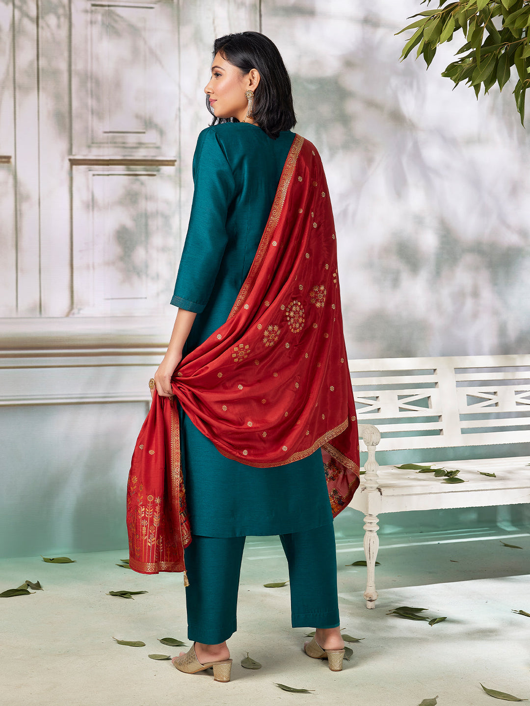 Peacock Green Semi Silk Suit Set