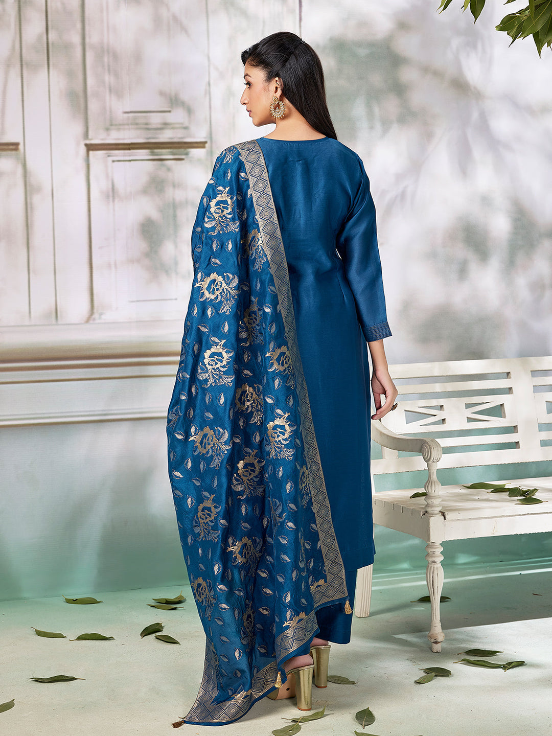 Bright Blue Semi Silk Suit Set