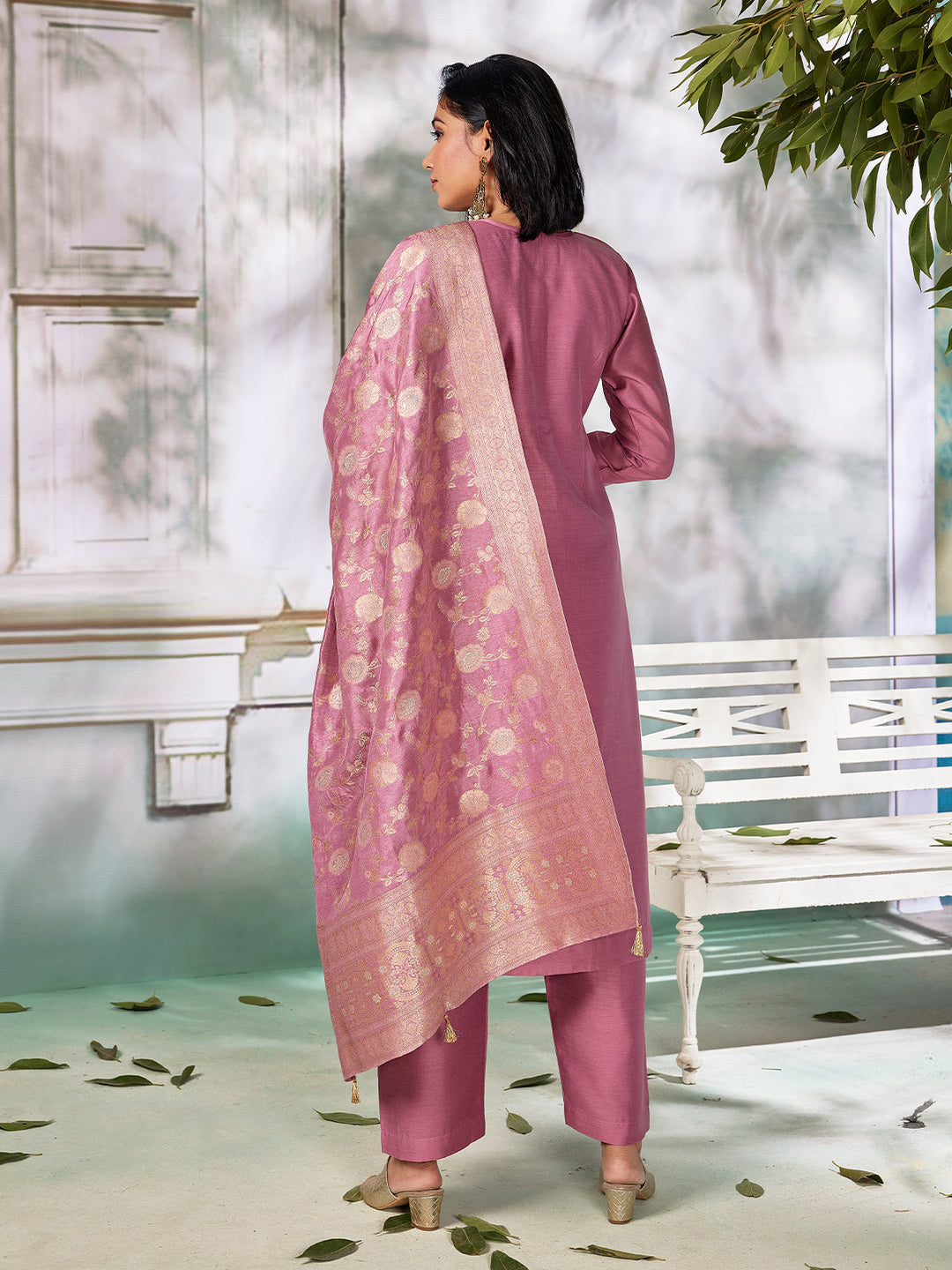 Mauve Pink Semi Silk Suit Set