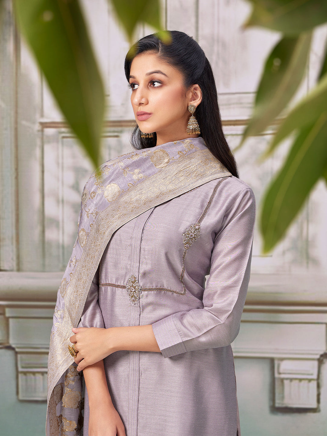 Light Lavender Semi Silk Suit Set