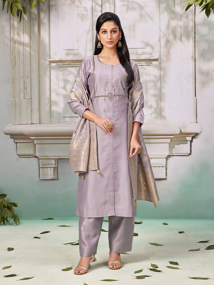 Light Lavender Semi Silk Suit Set