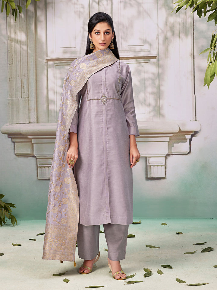 Light Lavender Semi Silk Suit Set