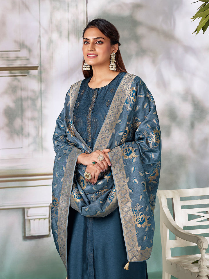 Royal Blue Semi Silk Suit Set