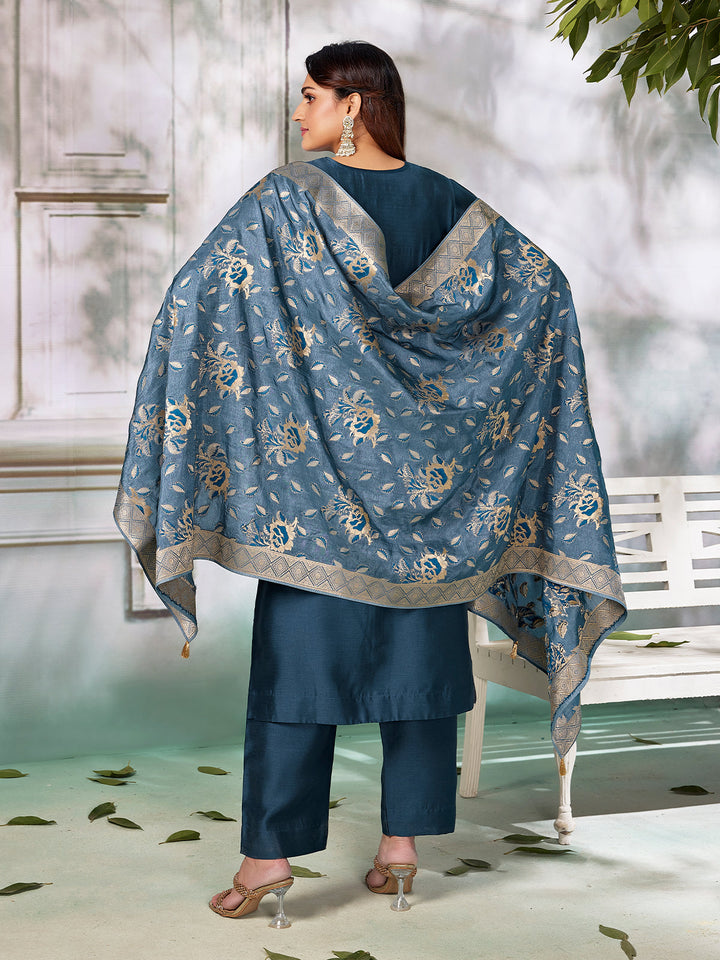 Royal Blue Semi Silk Suit Set