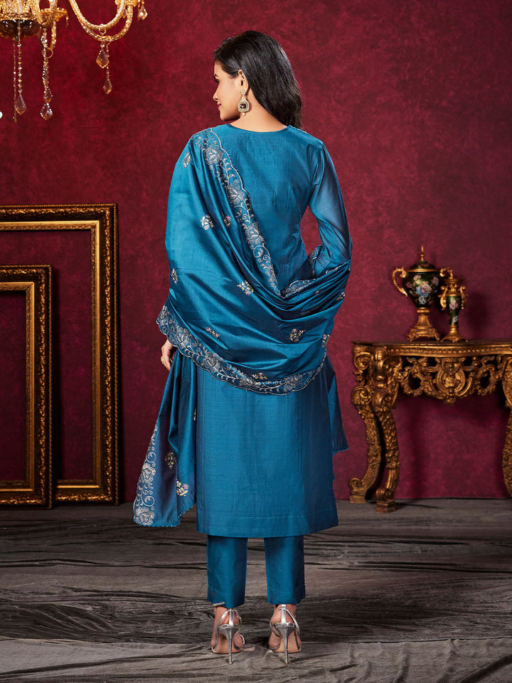 Blue Embroidered Kurta Set with Dupatta