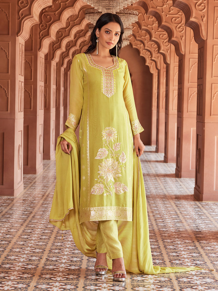 Pistachio Green Jacquard Organza Suit Set