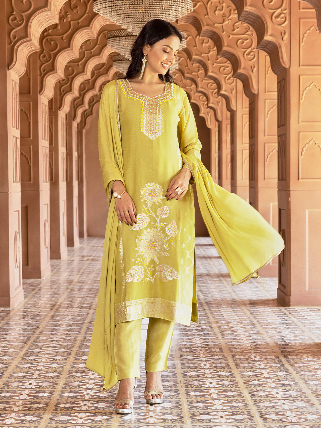 Pistachio Green Jacquard Organza Suit Set