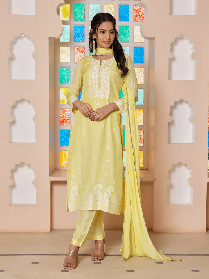 Citrus Yellow Jacquard Silk Suit Set