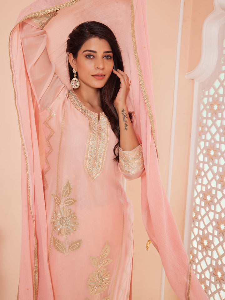 Soft Pink Jacquard Organza Suit Set