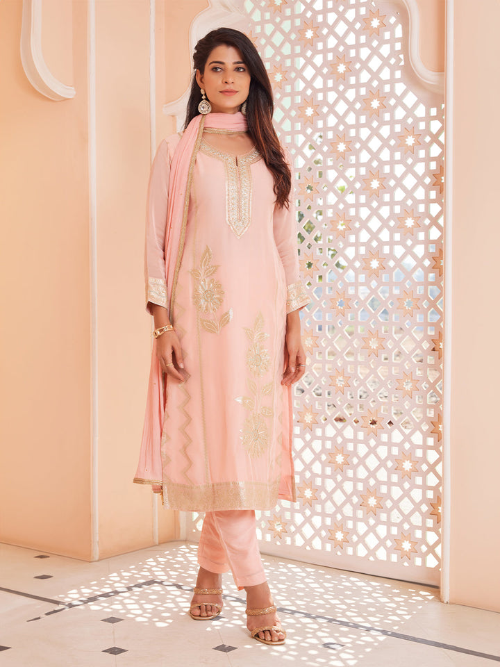 Soft Pink Jacquard Organza Suit Set