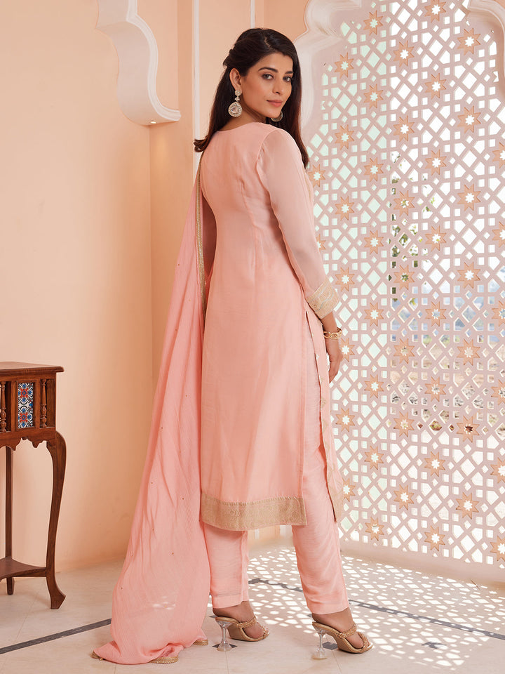 Soft Pink Jacquard Organza Suit Set