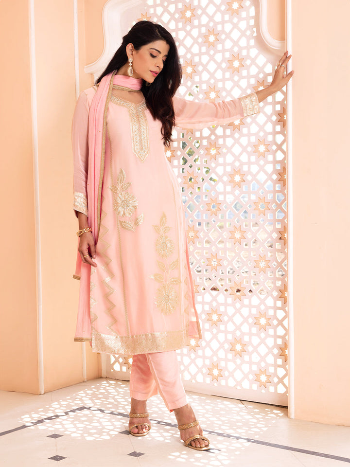 Soft Pink Jacquard Organza Suit Set