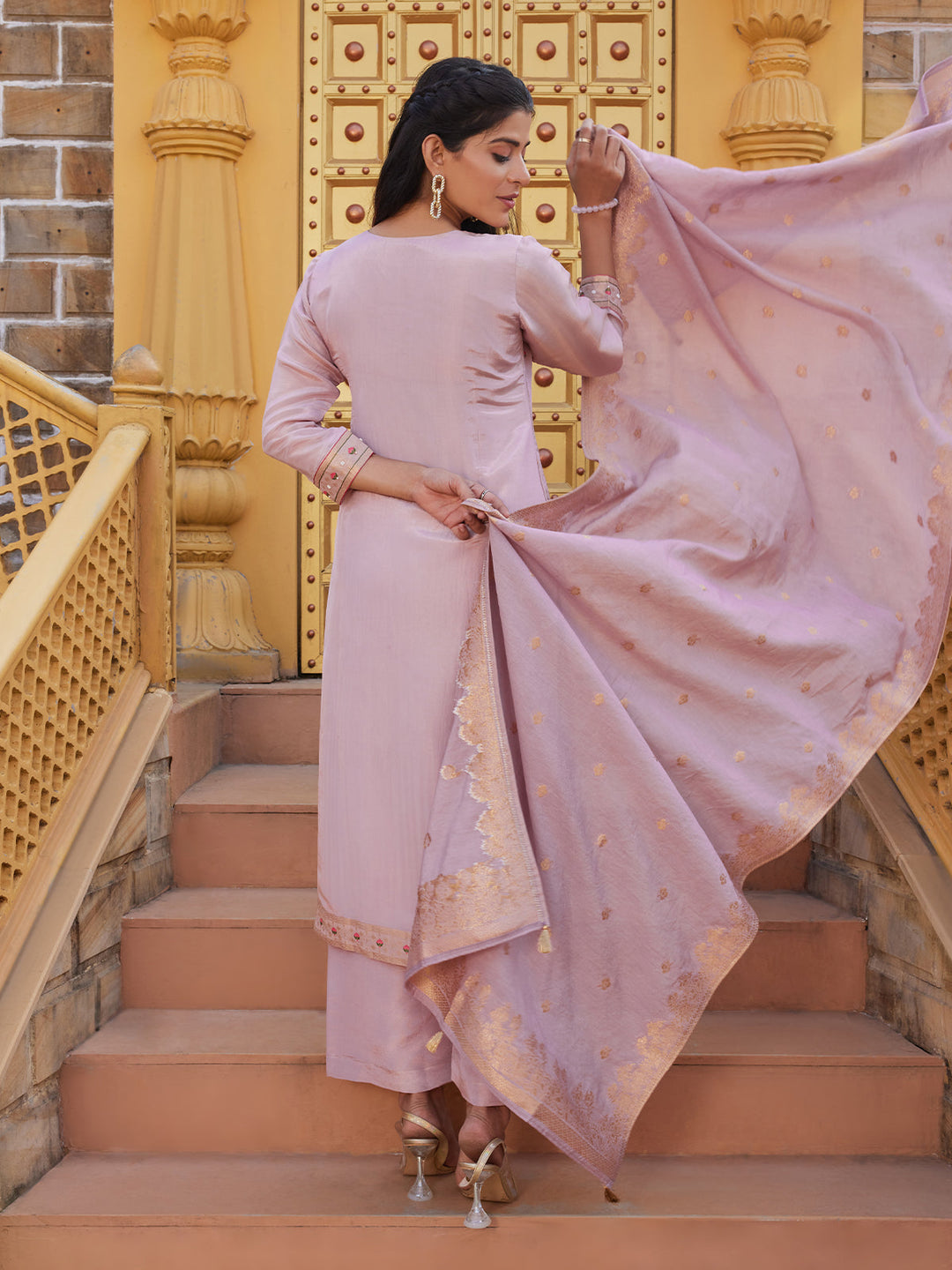 Blush Pink Tissue Silk Suit Set