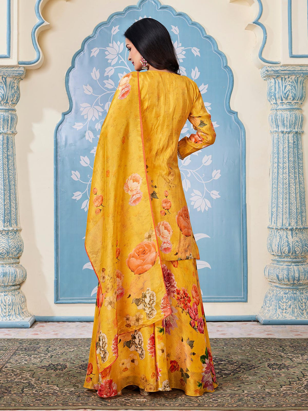 Yellow Floral Print Sharara Set