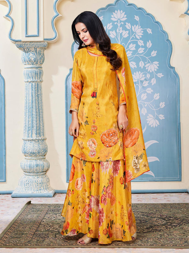 Yellow Floral Print Sharara Set