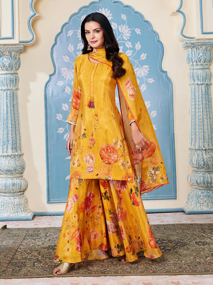 Yellow Floral Print Sharara Set