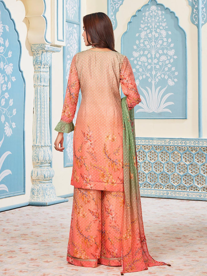 Peach Jacquard Floral Sharara Set