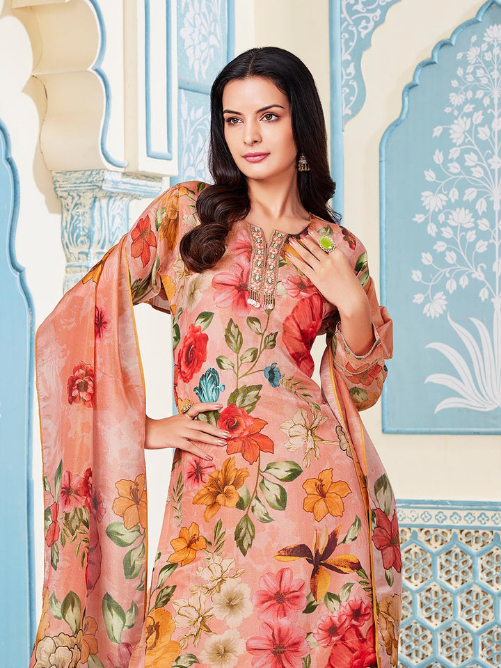 Peach Floral Sharara Set