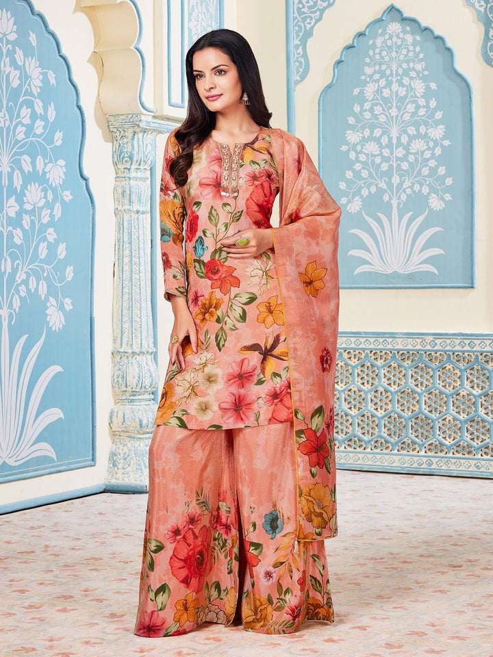 Peach Floral Sharara Set