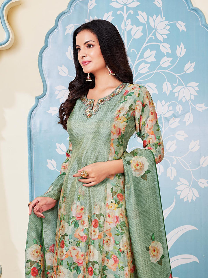 Mint Green Floral Kalidar Suit Set