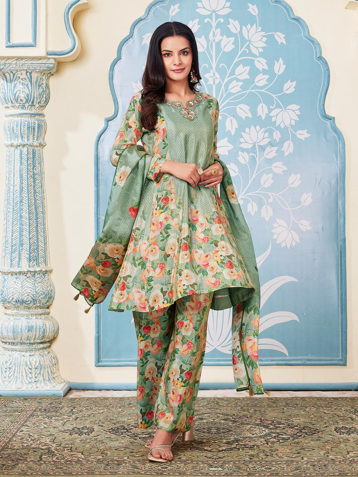 Mint Green Floral Kalidar Suit Set