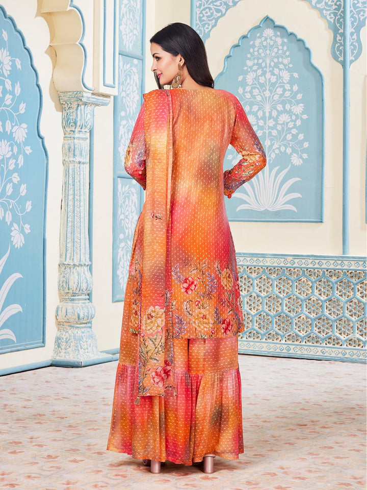 Orange Jacquard Placement Print Gharara Set