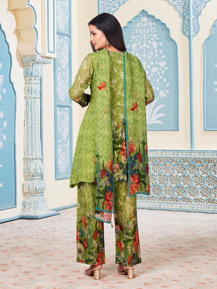 Green Floral Kalidar Suit Set