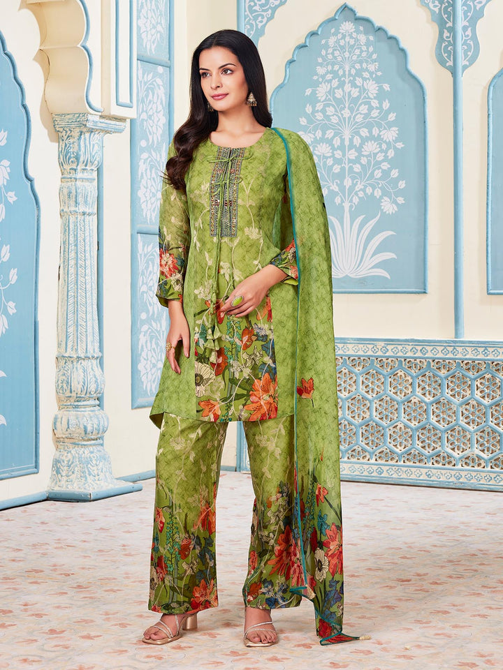 Green Floral Kalidar Suit Set