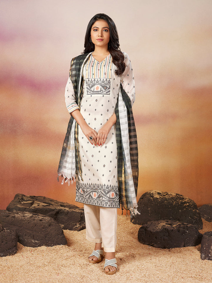 White Jamdani Woven Suit Set