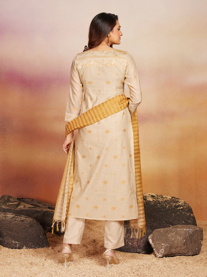 Beige Kurta Set with Dupatta