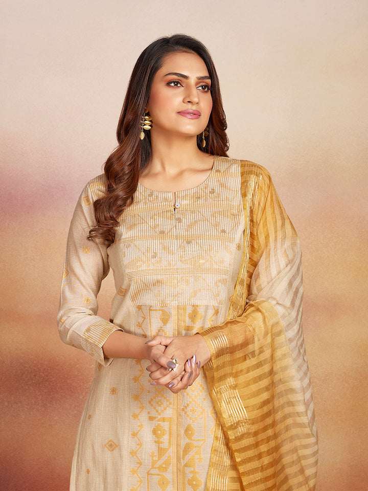 Beige Kurta Set with Dupatta