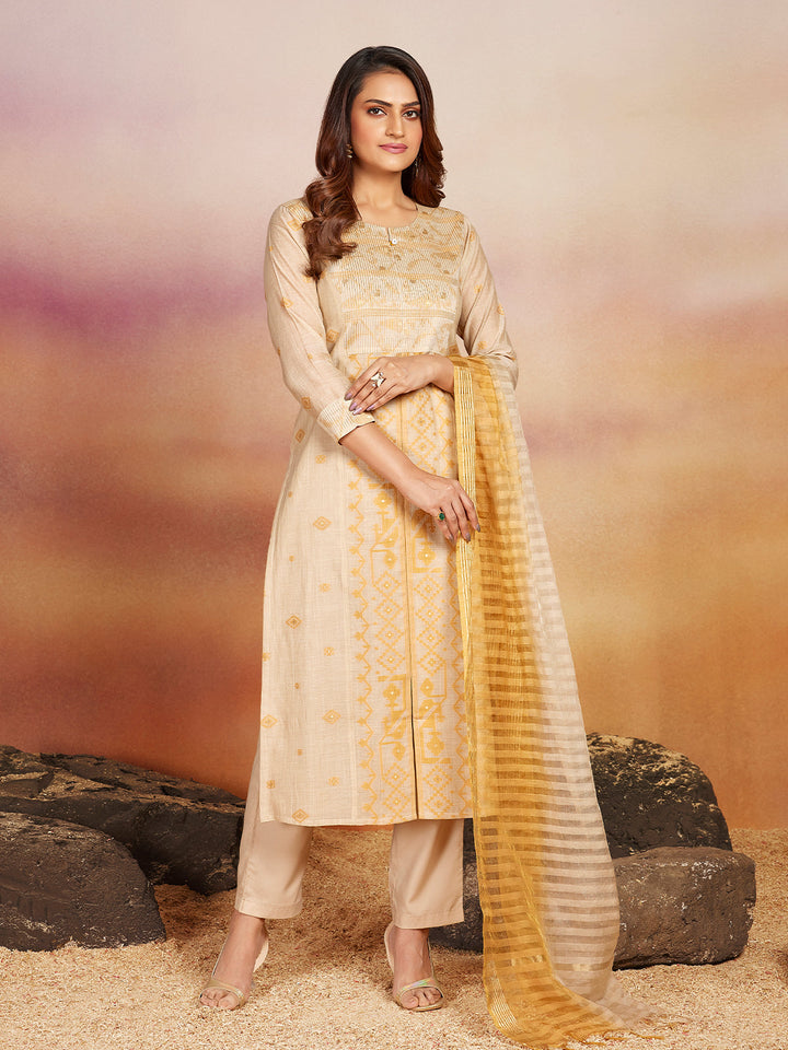 Beige Kurta Set with Dupatta