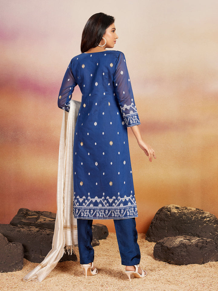 Saphhire Blue Jamdani Woven Suit Set