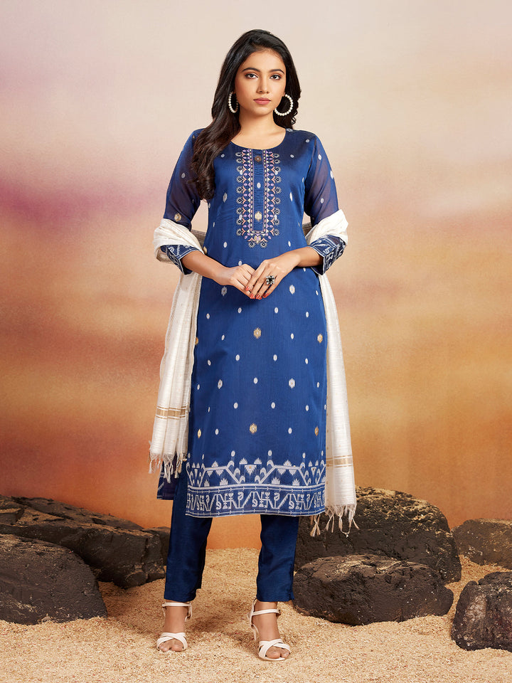 Saphhire Blue Jamdani Woven Suit Set