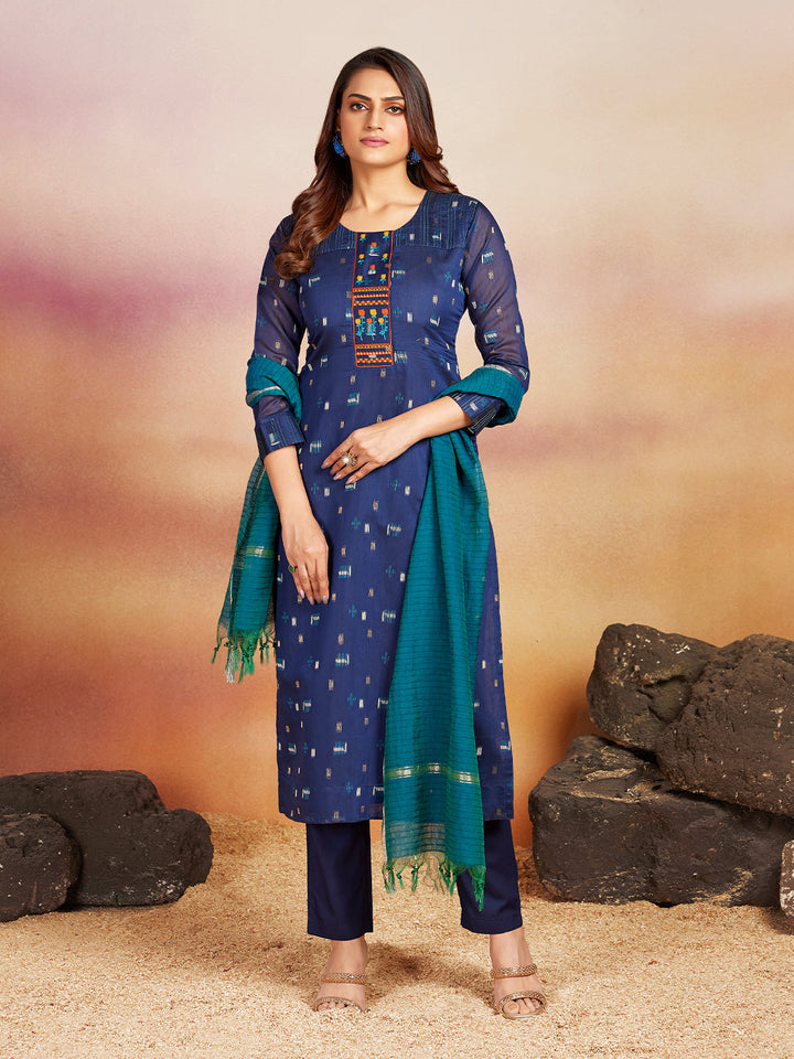 Navy Blue Jamdani Woven Suit Set