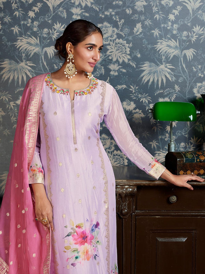 Light Lavender Jacquard Organza Suit Set