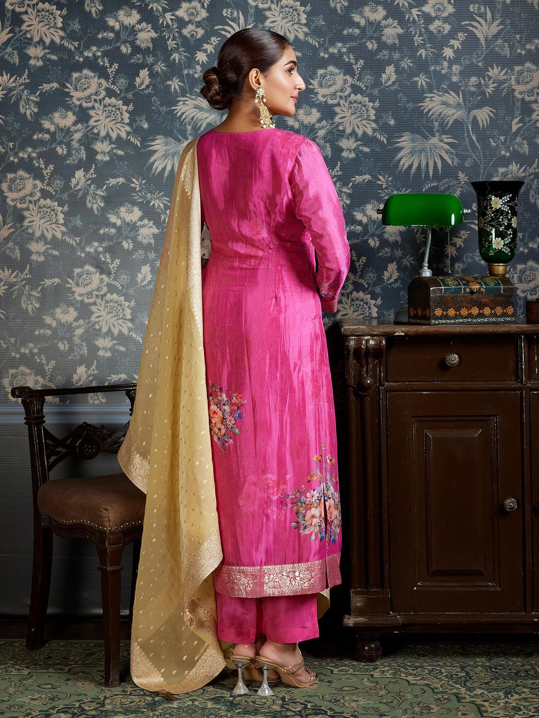 Pink Jacquard Organza Suit Set