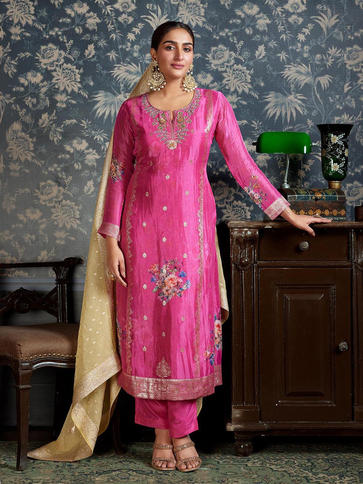 Pink Jacquard Organza Suit Set