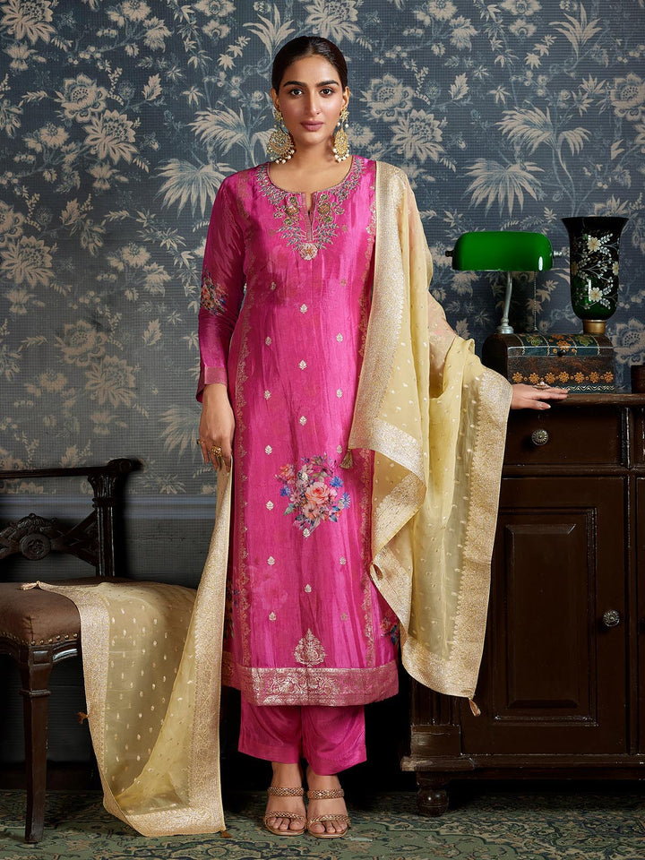 Pink Jacquard Organza Suit Set