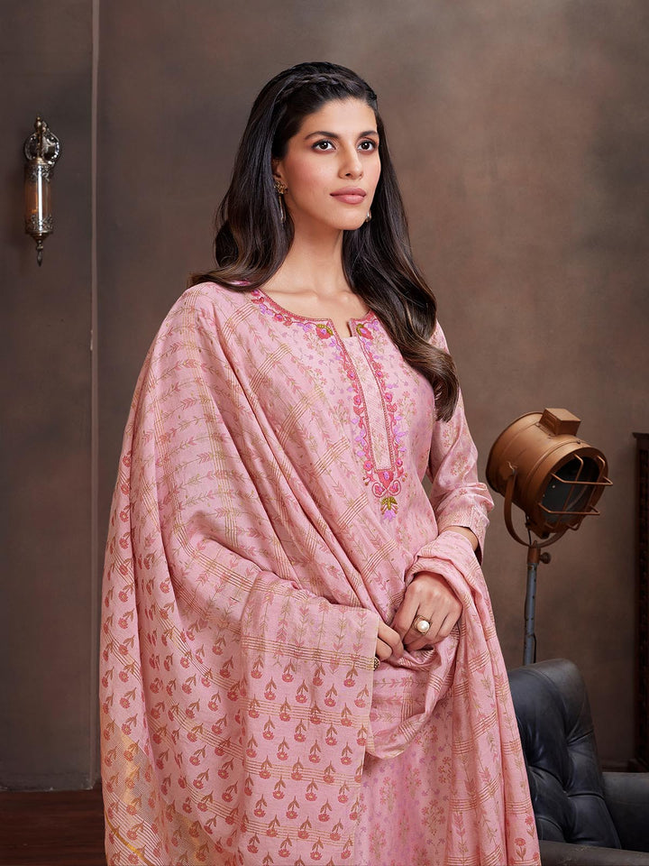 Light Pink Chanderi Foil Print Suit Set