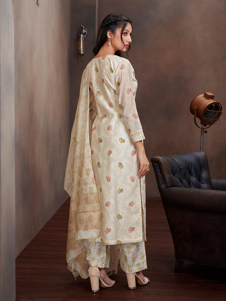 Cream Chanderi Foil Print Suit Set