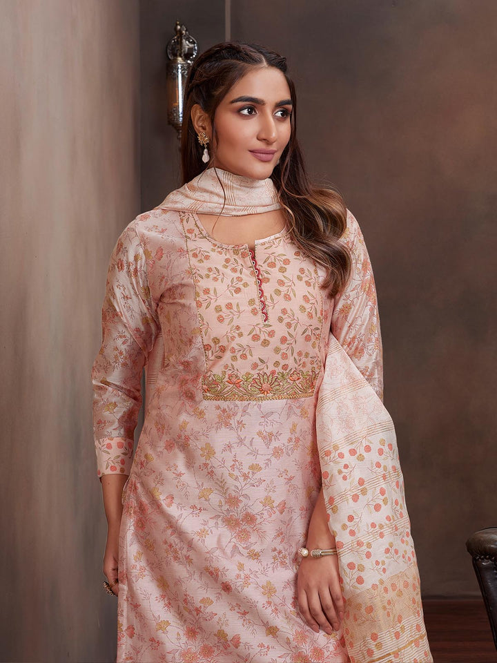 Light Pink Chanderi Foil Print Suit Set