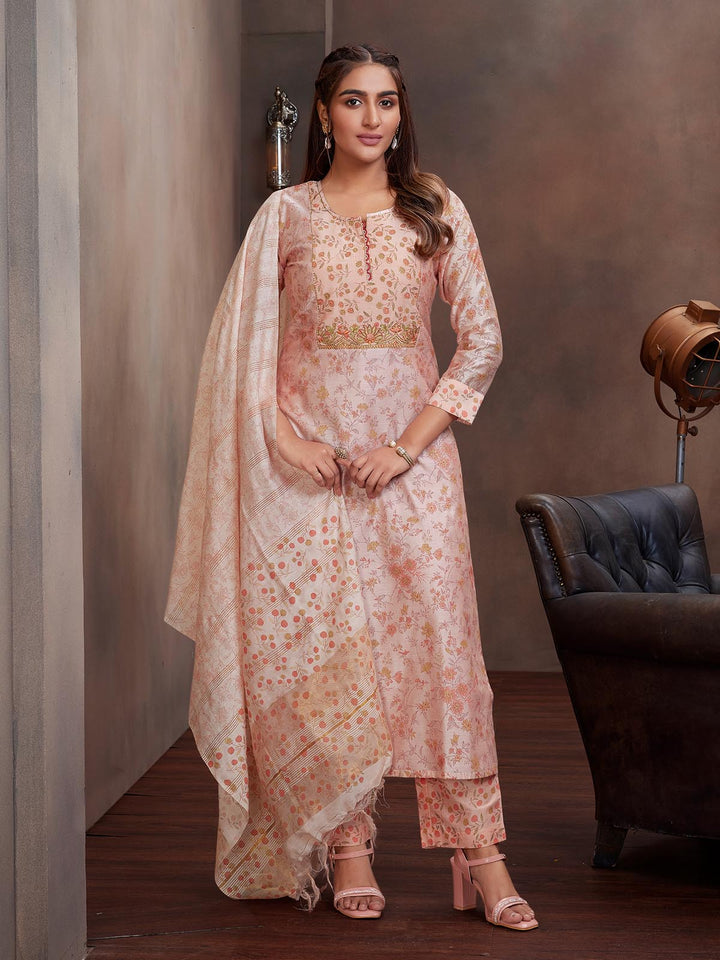 Light Pink Chanderi Foil Print Suit Set