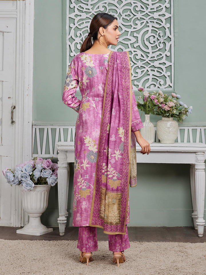 Purple Floral Linen Suit Set